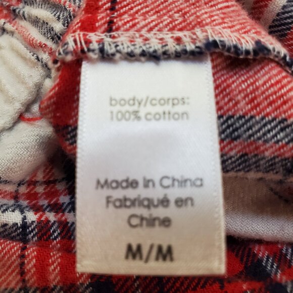 EBERJEY SZ M Men's Plaid Soft Flannel Long Pajama Set in Red & Ivory - Picture 15 of 16
